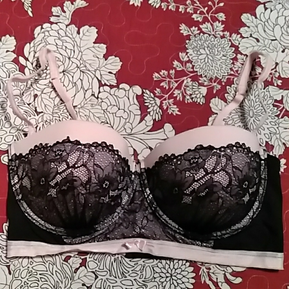 Rene Rofe 36D Black/Pink Balconette Bra